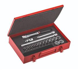 "Garnitura nasadnih ključeva od 8-22mm u metalnoj kutiji sa reverzibilnom ručicom i produžecima prihvat 3/8"" 612 3/8 EB USAG"